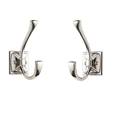 2 Pack 4.35 Inch Polished Nickel Double Robe Hooks Wall Mounted Coat Towel