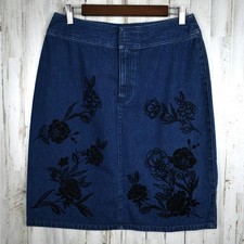 Y2K Liz Claiborne Floral Denim Jean Skirt Size 8 Medium Blue Cotton Grunge Retro