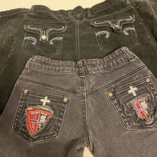 Y2K Girls 10-12 Jeans Guess F D LotOf2 Black Flare Straight Grunge Rhinestone