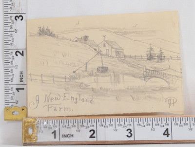 Antique Drawing MAINE or MASSACHUSETTS 19th C-early 20th New England Farm