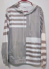 NWOT Gray/White Block Striped Pullover Hoodie. Size Small
