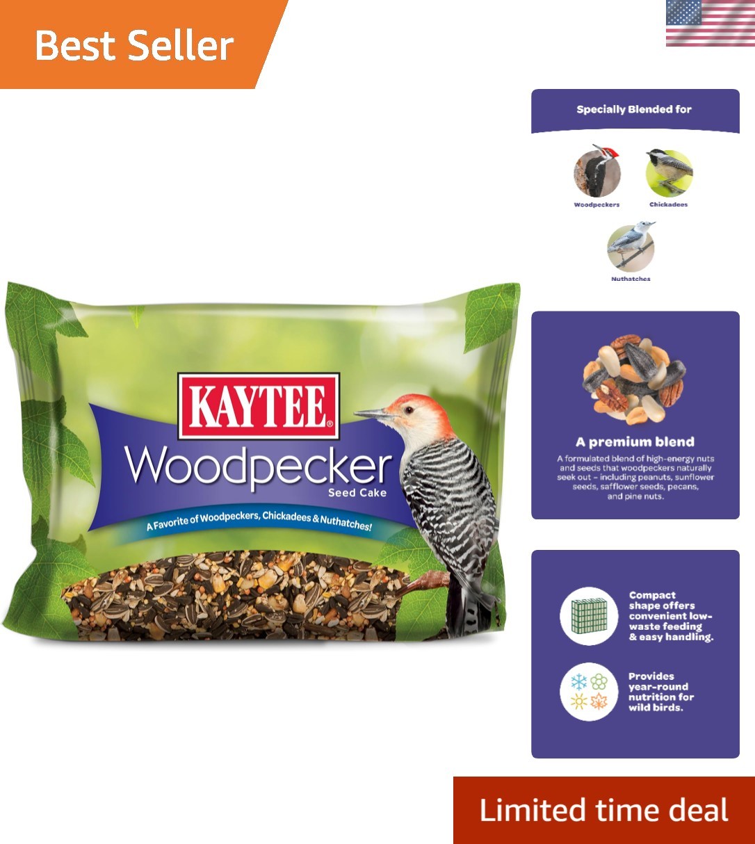 Kaytee Woodpecker Seed Cake, 1.85 lbs - Perfect for Backyard