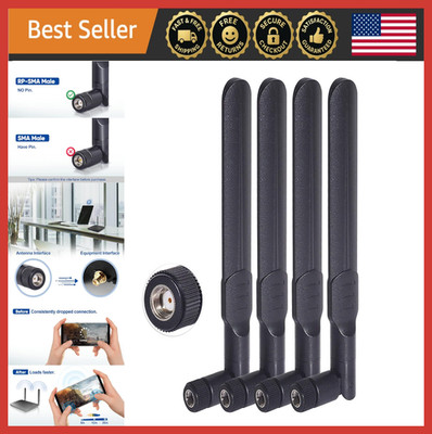 Dual Band WiFi Antenna 8dBi MIMO RP-SMA Male 2.4/5GHz (4-Pack) for Router/Camera