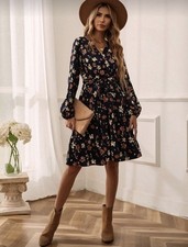 SHEIN Clasi Floral Print Surplice Neck Belted Dress NEW - Medium