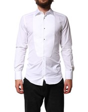 Dolce & Gabbana White Cotton GOLD Collared Dress Bib Formal Men's Shirt