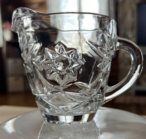 Anchor Hocking Prescut Clear Glass Star of David Creamer 4.6”x 3.25”x 3.8”