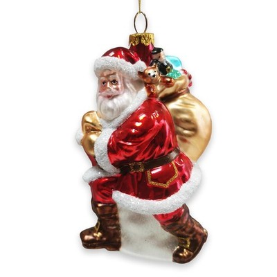 Ornamentallyyou Holly Jolly Santa Claus Gift Bag And Toys Blown Glass Christmas