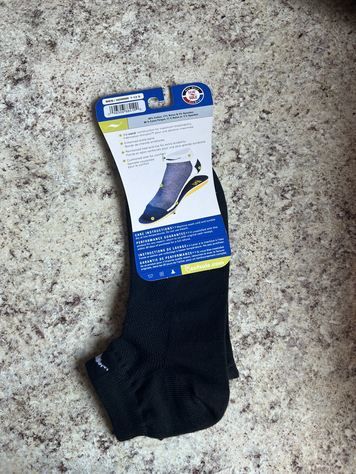SAOLA Calze uomo Sof Sole Comfort con cuscino taglia 7 12 5 colore nero