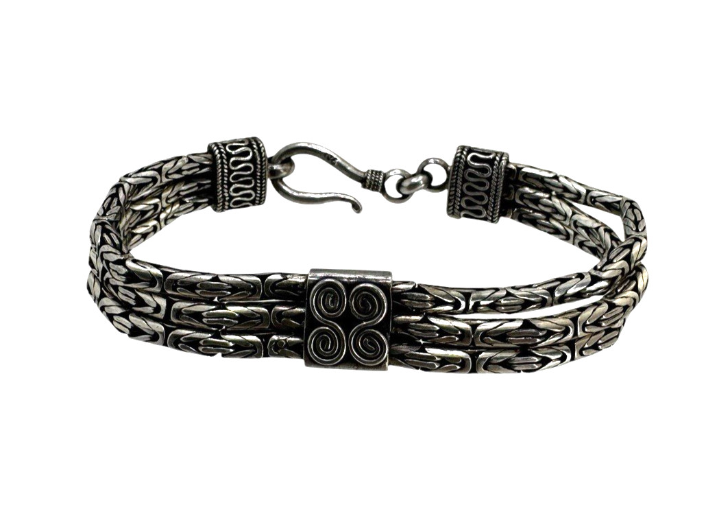 Solid Sterling Silver Triple Strand Byzantine Bra… - image 1