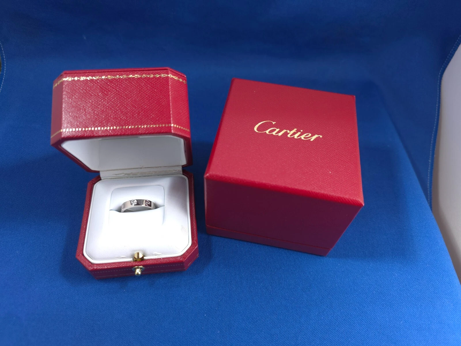 Cartier — CARTIER LOVE WEDDING 4MM BAND 1 DIAMOND 18K WHITE GOLD RING SIZE 51 / 5.75
