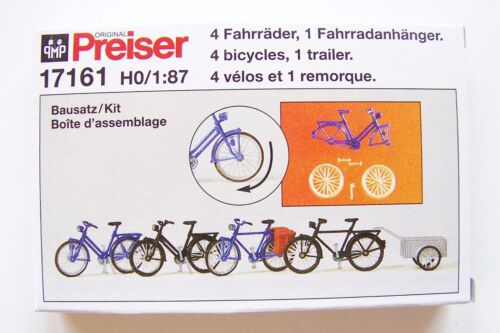 HO Preiser 17161 FOUR Bicycle and ONE Bike Trailer : Model Detail KIT - Afbeelding 1 van 1