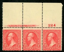USA 1895 Washington 2¢ Carmine Scott # 267 Inscription Plate Number MNH J38