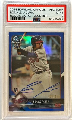 2018 Ronald Acuna Bowman Chrome Blue Refractor Auto #/150 PSA 9 