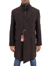 NAVIGARE Mens Long Coat, Brown Regular Fit Co...