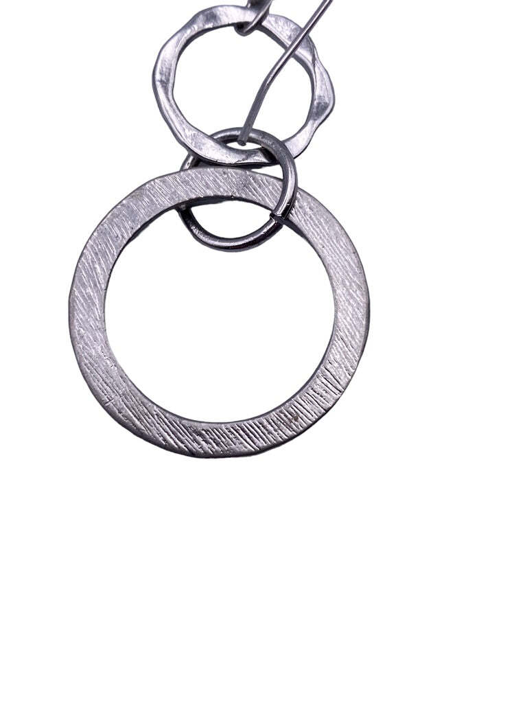 Silvertone Circle Drop Earrings 2" Dangle Pierced… - image 3