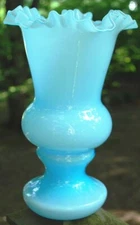 VERY RARE Vtg Fenton BLUE OVERLAY Huge 11" Flower Vase CRIMPED EDGE Pale Aqua