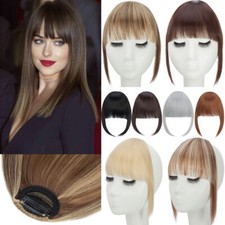 100 Natural Neat Bangs Hair Extensions Clip in on Fringe Front Hairpiece Thin