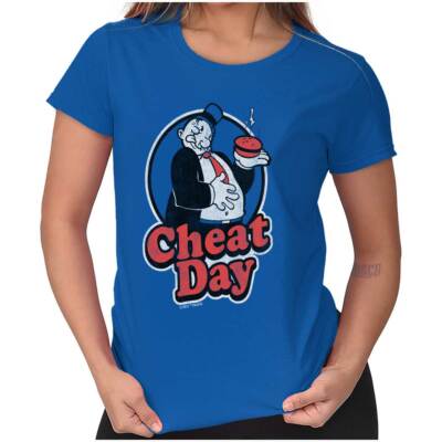 Cheat Day Gym Diet Popeye Wimpy Cartoon Gift Womens Top Junior Graphic Tee 