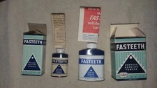 2 ANTIQUE VINTAGE FASTEETH DENTURE ADHESIVE POWDER COMPLETE BINGHAMTON NY