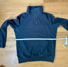 SUPERDRY Mens Button Neck Sweatshirt Jumper Large Navy Blue Cotton