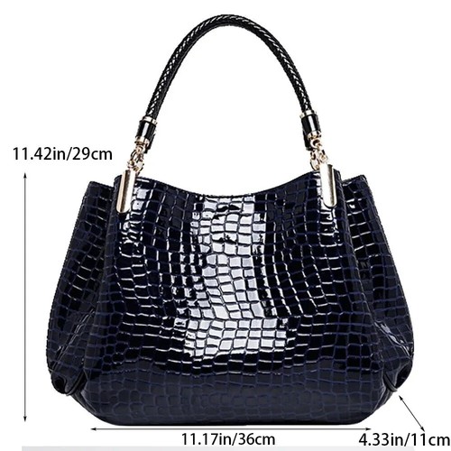 Womens Croc Print PU Leather Tote Handbag Shoulder Bag Large Capacity Black - Picture 6 of 6