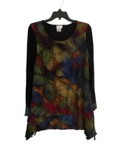 Adore Tunic Top Small Textured Long Sleeve Colorful Artsy Abstract Art To Wear