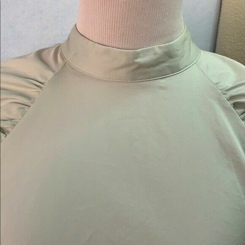 Puff Elbow Sleeve High Neck Tunic Dress - Light Sage Green - Size Small - Picture 4 of 11
