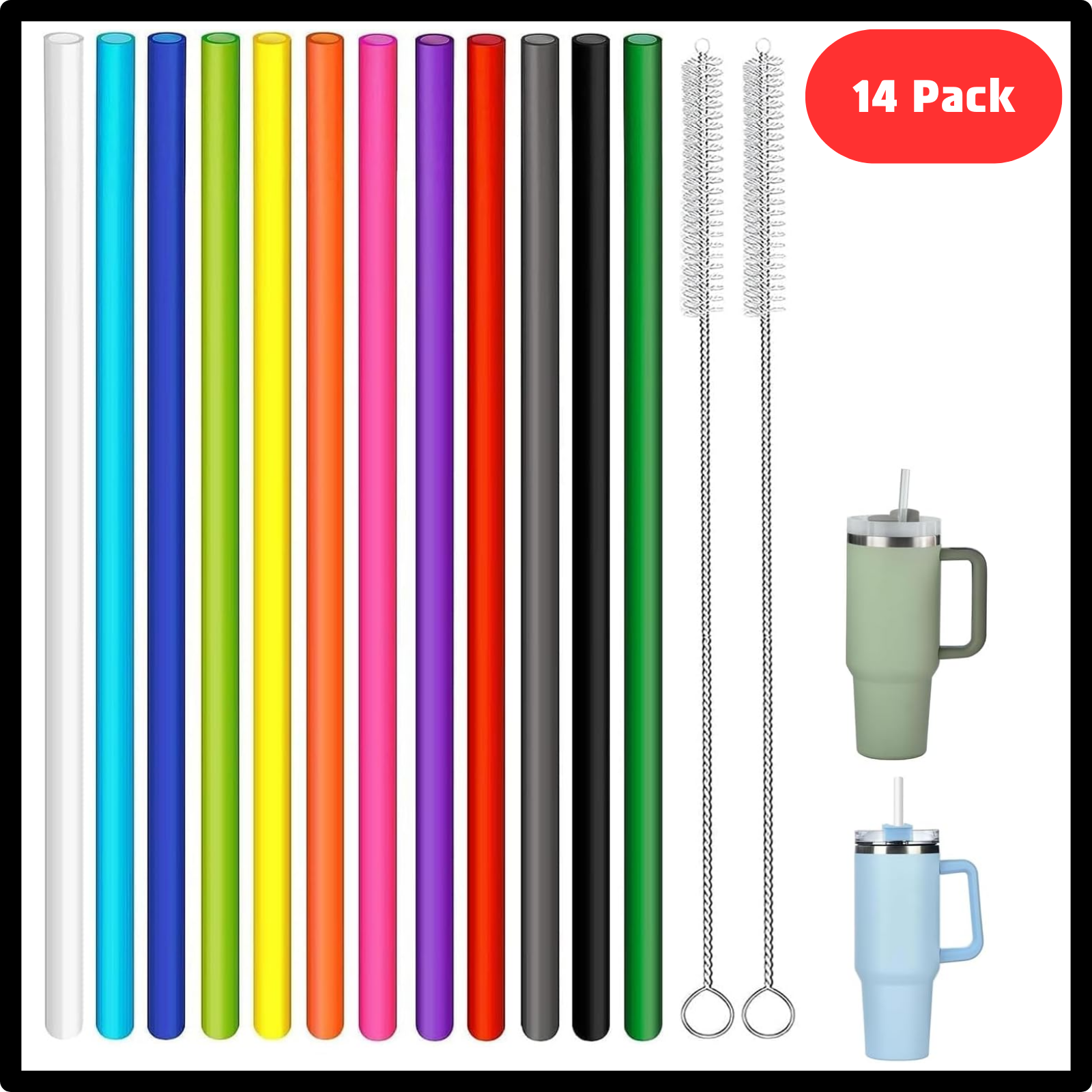 14 Pack Color Replacement Straws for Stanley 40 30 oz Tumbler, 12 inch Reusable
