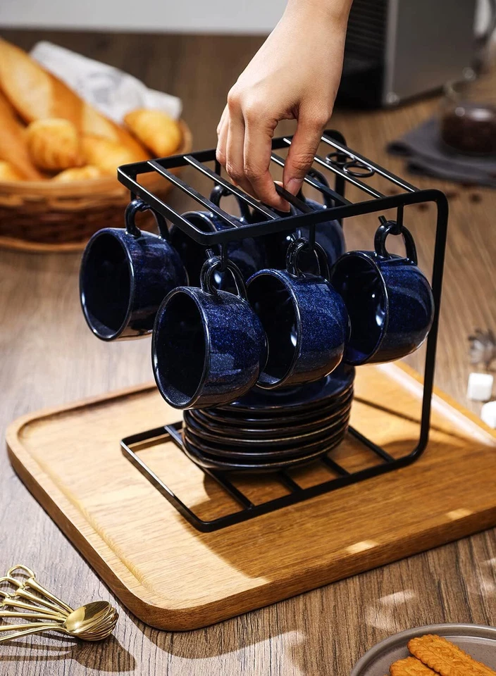 Juego de tazas de café espresso de cerámica tazas de café espresso de porcelana de 4 oz con platillos Foto 3 de 4