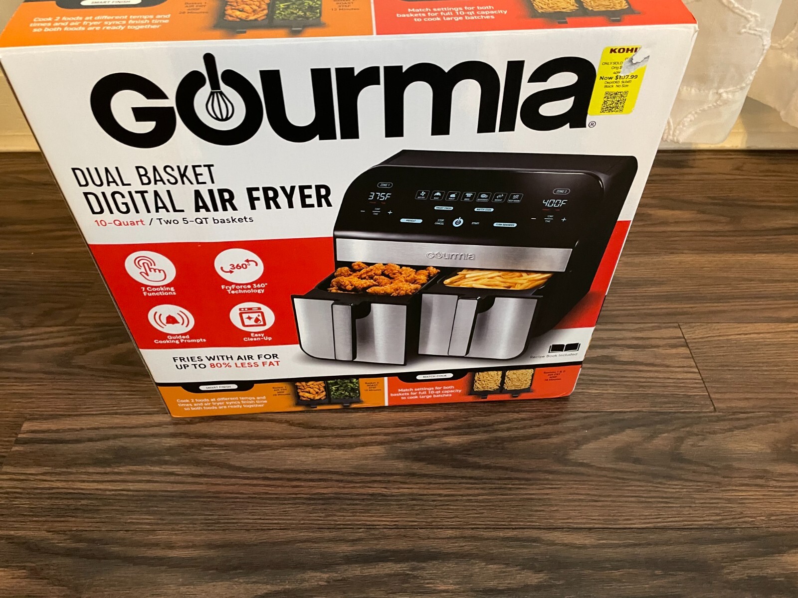 Gourmia GAF966 10Quart Dual Basket Digital Air Fryer with Smart Finish