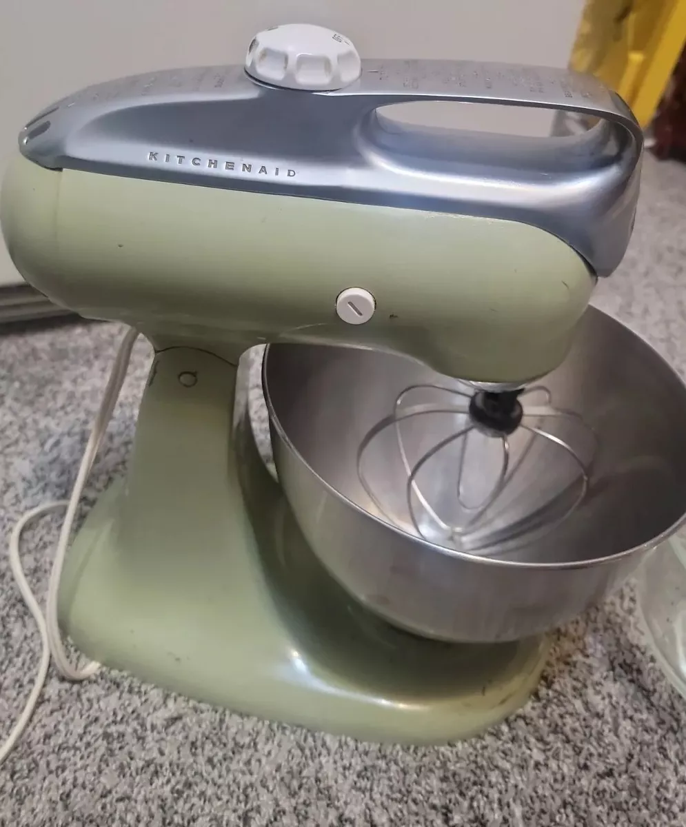 Vintage KitchenAid 4C Mixer Mid Century Green w/ Mixing Bowl + Clear Glass  Bowl