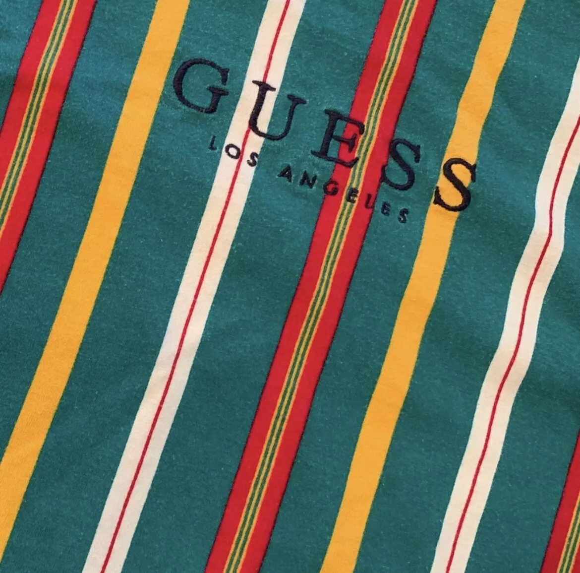 Mens GUESS Originals Sayer Striped T Shirt Retro Embroidered S Vintage Look EUC