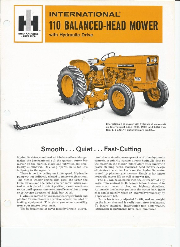 International 110 Balance-Head Mower advertising 2p 1967 IH