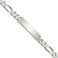 Sterling Silver Polished Engraveable Figaro Link Chain ID Bracelet 7.5" 18.37gm