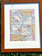 Vintage Four Corner Pinwheel Grandma's Quilt Block Amish Art Framed sj8j2