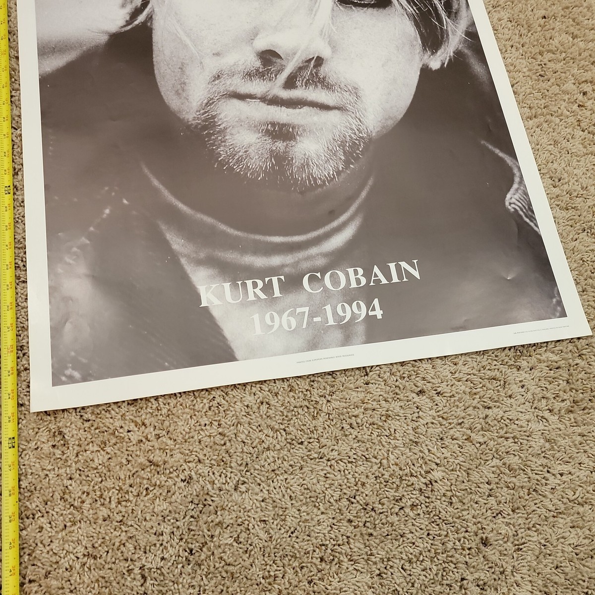 Vintage 90s Kurt Cobain Memorial Poster GB Sheffield England 25x35