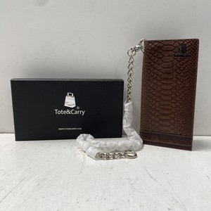 Tote&Carry Brown Python Embossed Long Bifold Chain Wallet New In Box