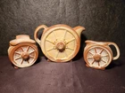VINTAGE SET OF 3 Frankoma Pitchers and Container Set Wagon Wheel Design 94T - 64