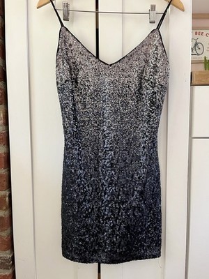 Laundry by Shelli Segal Black Silver Sequin V-Neck Strappy Mini Dress 8