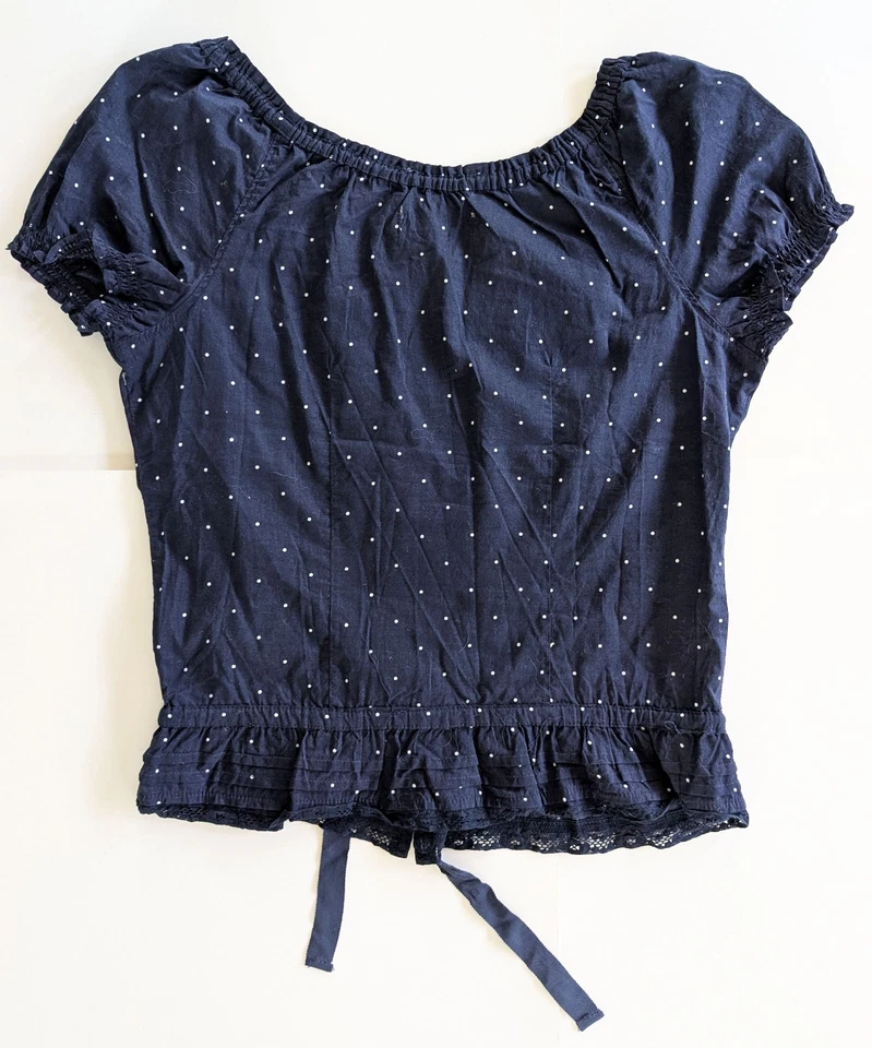 NUEVO Hollister Mujer Bettys Pequeña Manga Corta Camisa Blusa Azul Blanco Lunares Foto 2 de 4