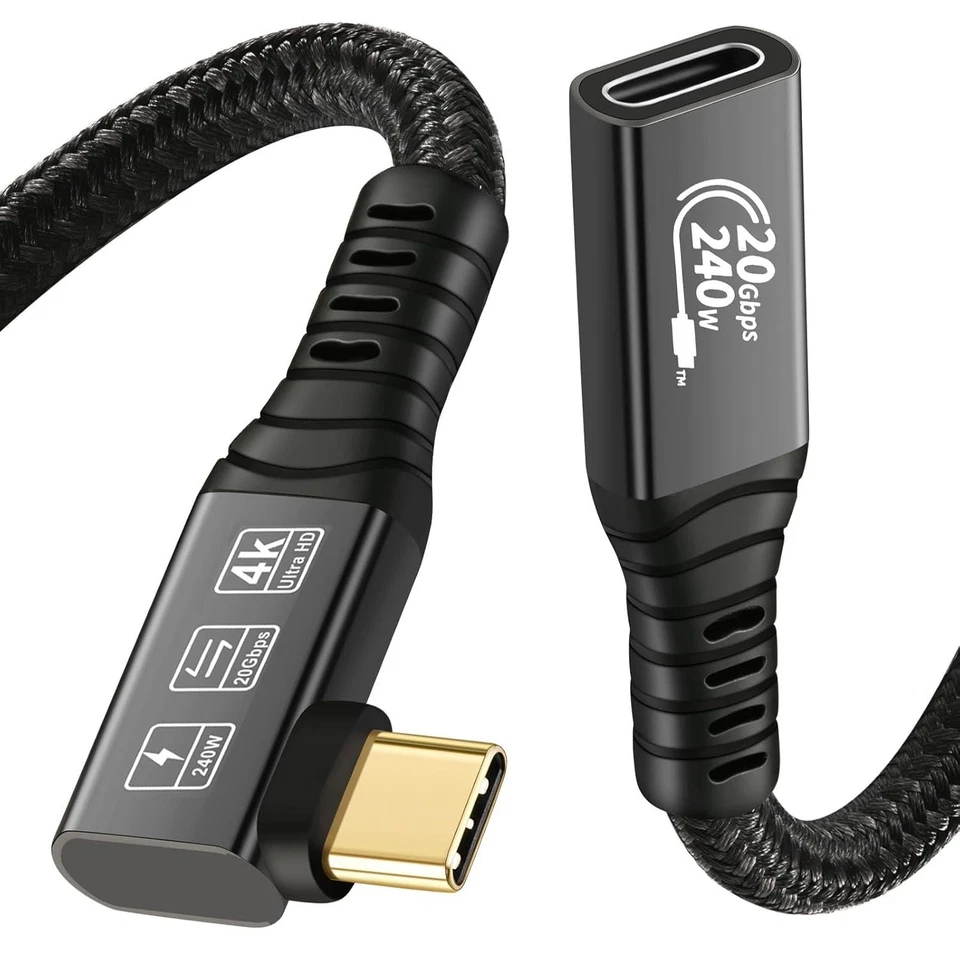 USB‑C 3.2 Extension Cable 20Gbps – 90° Type‑C Male to Female Gen2 Adapter - Image 3 of 4