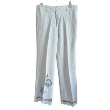 FRANCE 1 90s Vintage Light Blue Linen Wide leg pants wavy hem Ankle Length 4