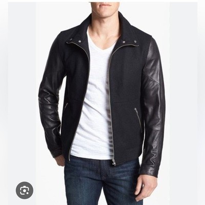 7 Diamonds Pagani Black Wool Leather Jacket Small
