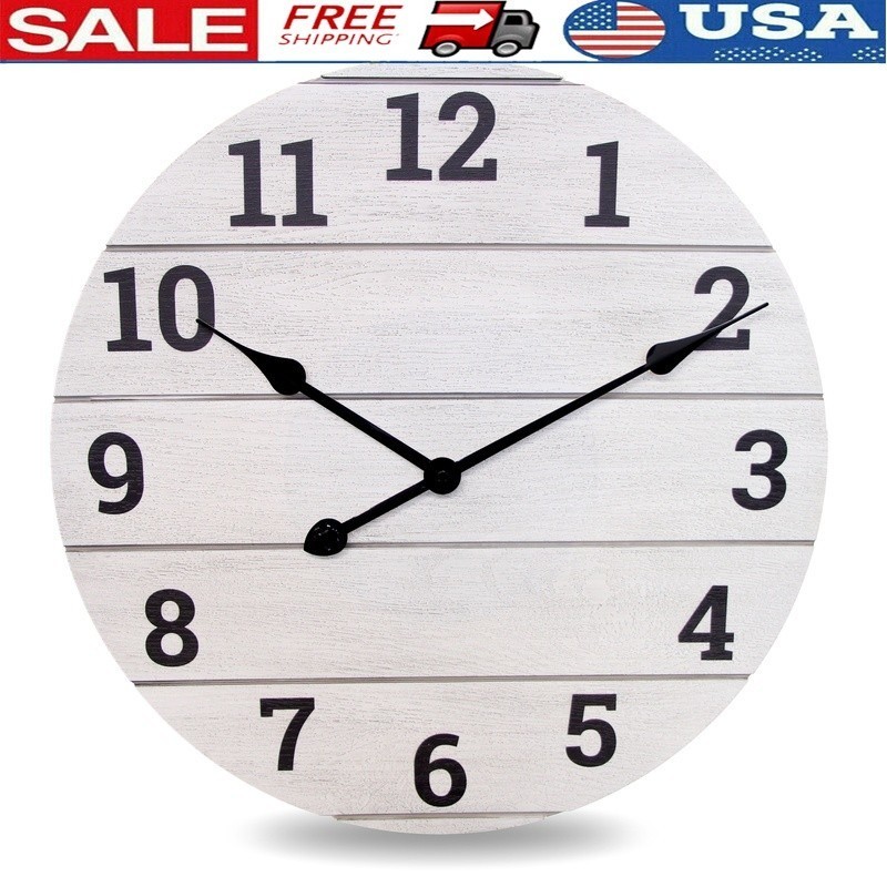 20 Inch Analog Wood Plank Wall Clock Farmhouse Style Quartz Movement Home Decor