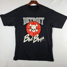 Vintage 1988 Detroit Bad Boys Basketball T-Shirt Black Single Stitch Mens Medium