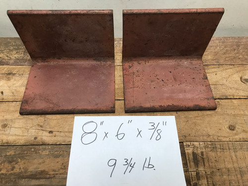2 Steel Angle Iron 3/8" Thick Heavy Duty Bracing Brackets  8" x 6" (no holes)