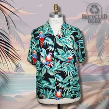 Paradise Found Medium Fit Parrots Hawaiian Shirt Jungle Bird Tiki Aloha Vacation
