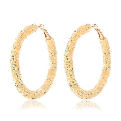 Bohemian Shiny Glitter Sequins Hoop Earrings Wrapped Gold Plated Circle Sta - 12
