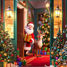 Winter Merry Christmas Santa Claus Door Cover 35X71 Inches Polyester