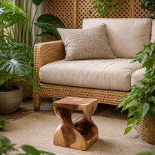 Coffee Table Medium Square Twist Hand Carved Wooden Side Table Occasional Stool